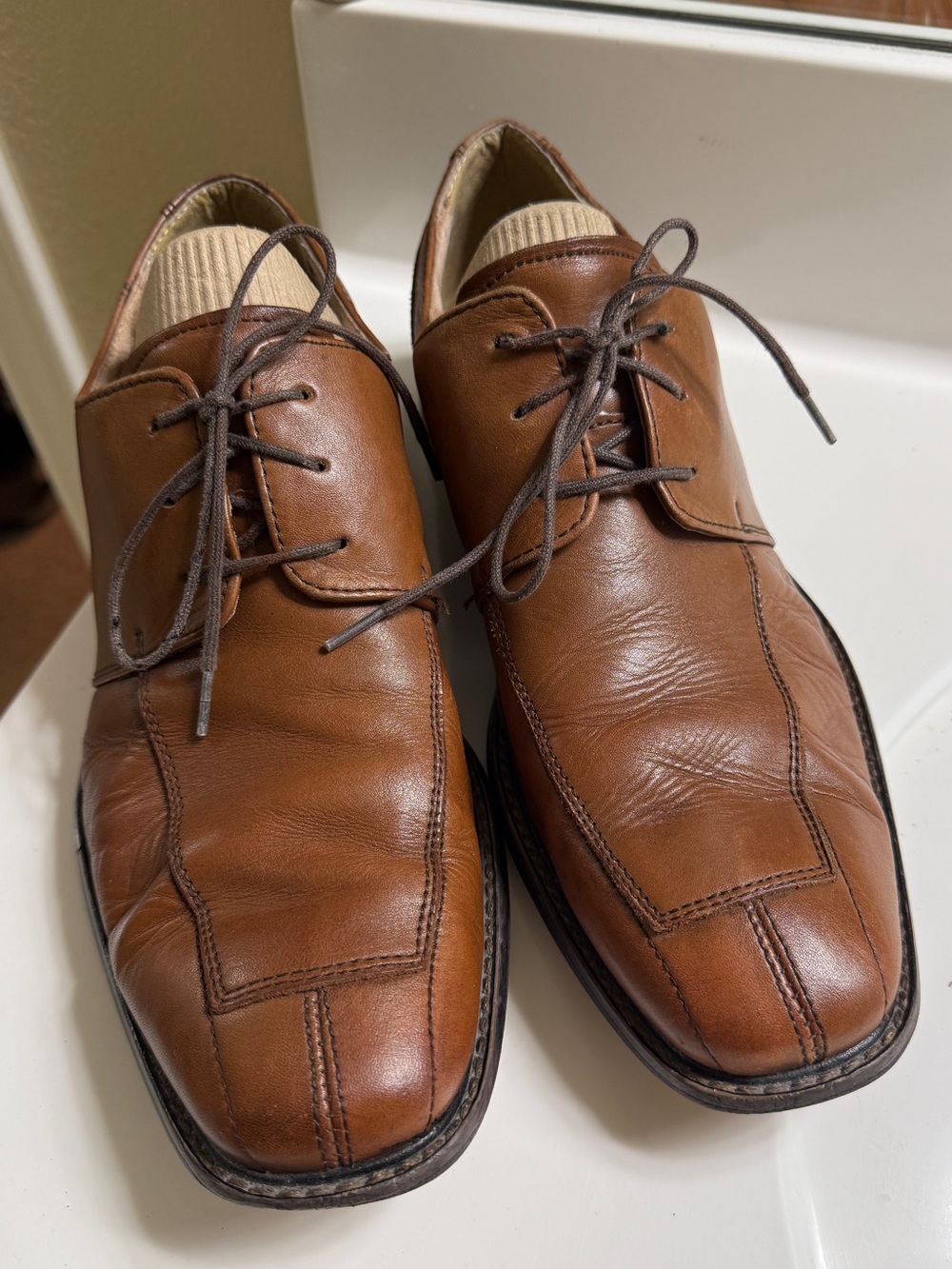 Florsheim Mens Cognac Brown Leather Bicycle Split Toe Derby Oxfords Shoes 9.5 D